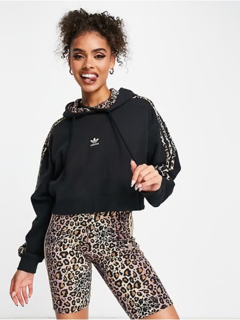 Adidas Originals Leopard 3-Stripes Cropped Hoodie Size S